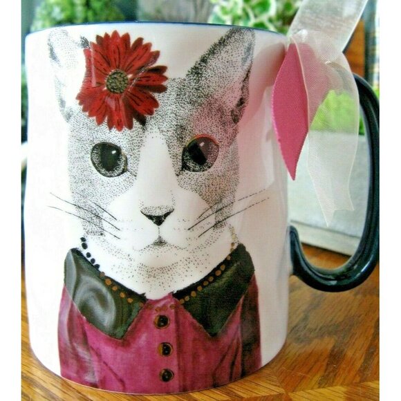 New Signature Housewares Vintage Style Cat Stoneware Coffee Tea Mug Cup - Picture 1 of 8